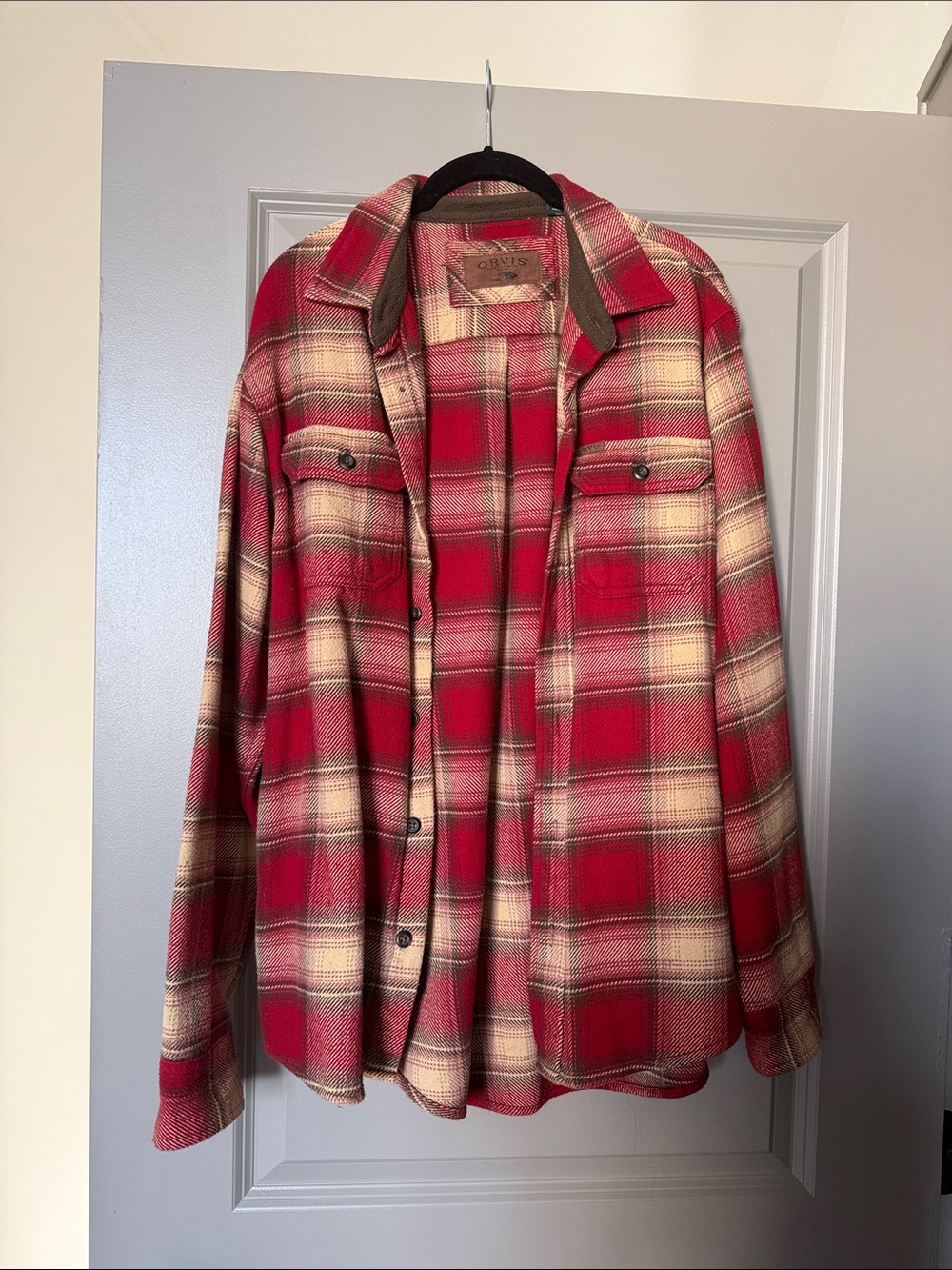 Orvis Red and Cream Plaid Button-Up Jacket